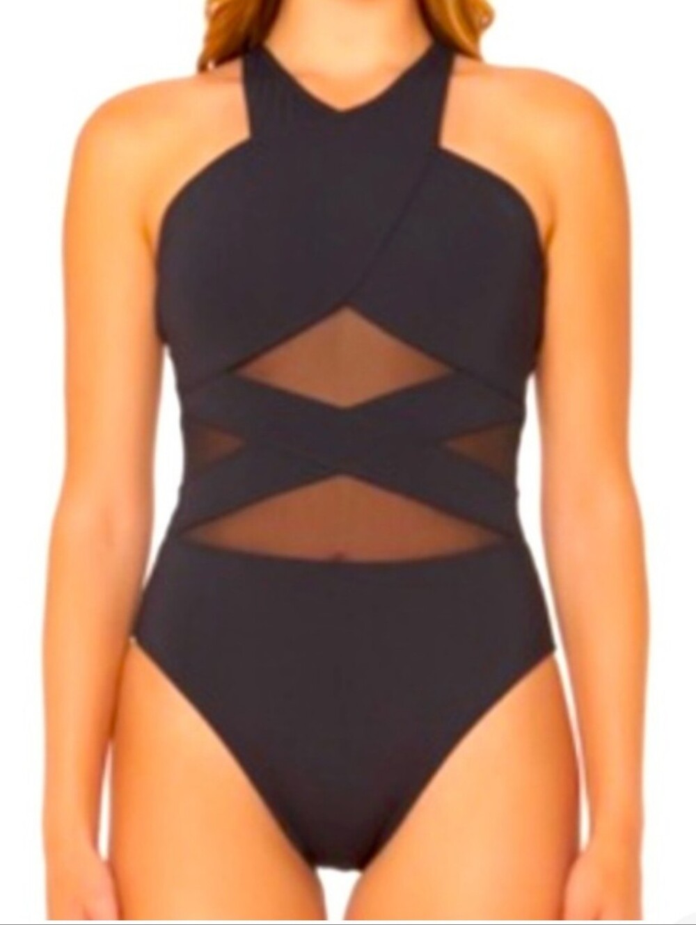 Bleu Rod Beattie Black Mesh Crossover One Piece 10